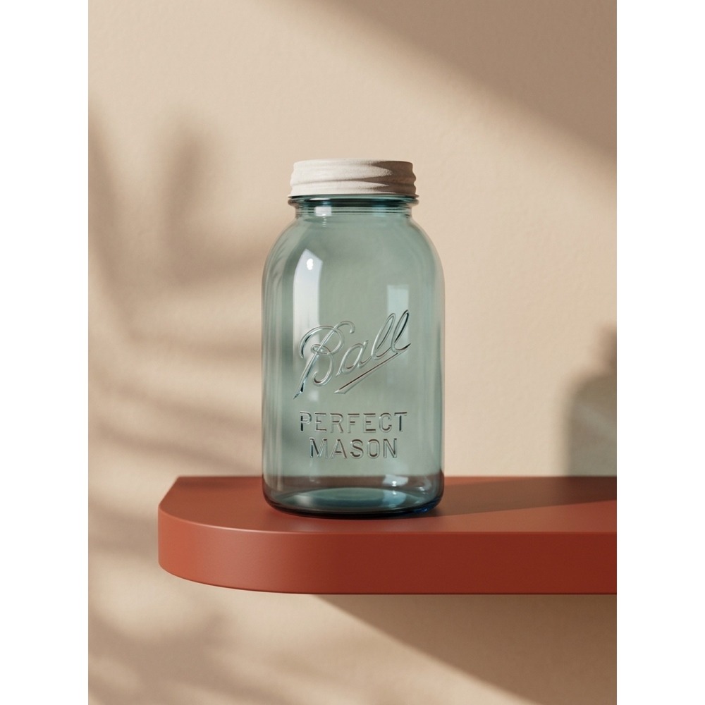 Vintage Ball Mason Jar Aqua Blue Glass Number 8 with Zinc Lid